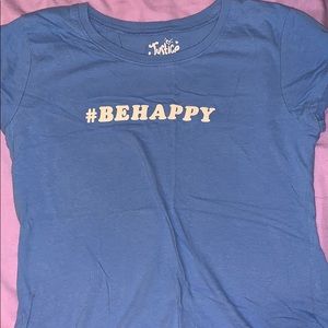 light blue justice “#behappy” t shirt